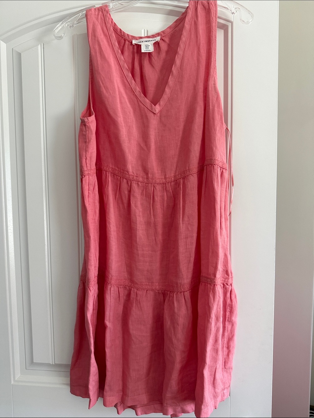 Lucky Brand Coral Pink Sleeveless V-Neck Tiered Dress